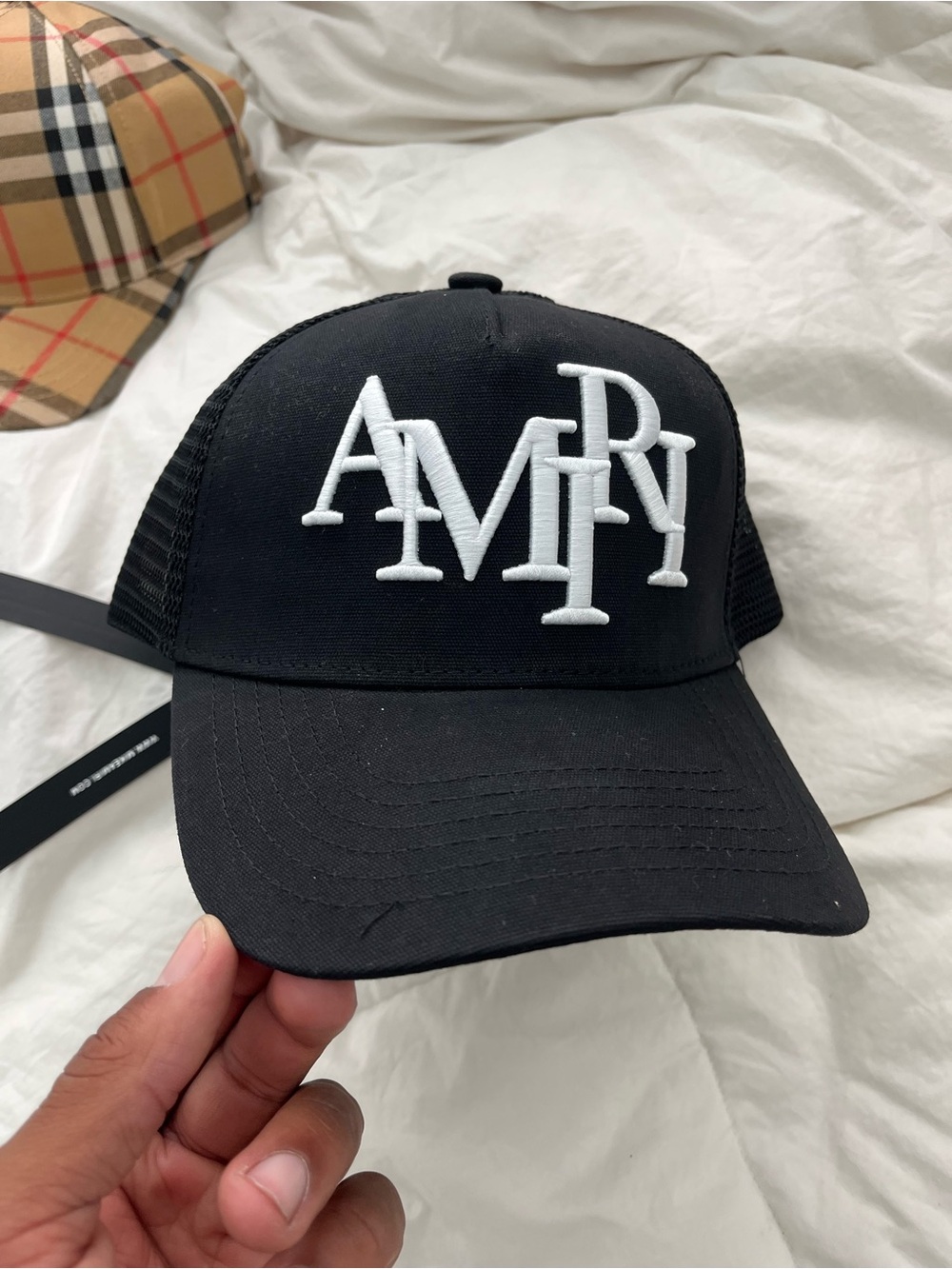 AMIRI Black Trucker Hat with White AMIRI Embroidery